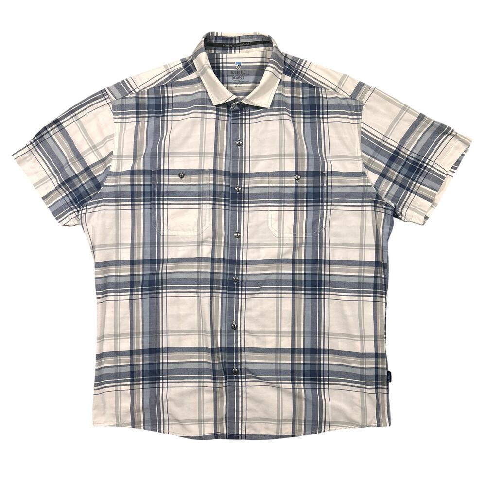 Kuhl Styk Shirt Men’s XL Tapered Outdoors Plaid Button Down Short Sleeve Blue